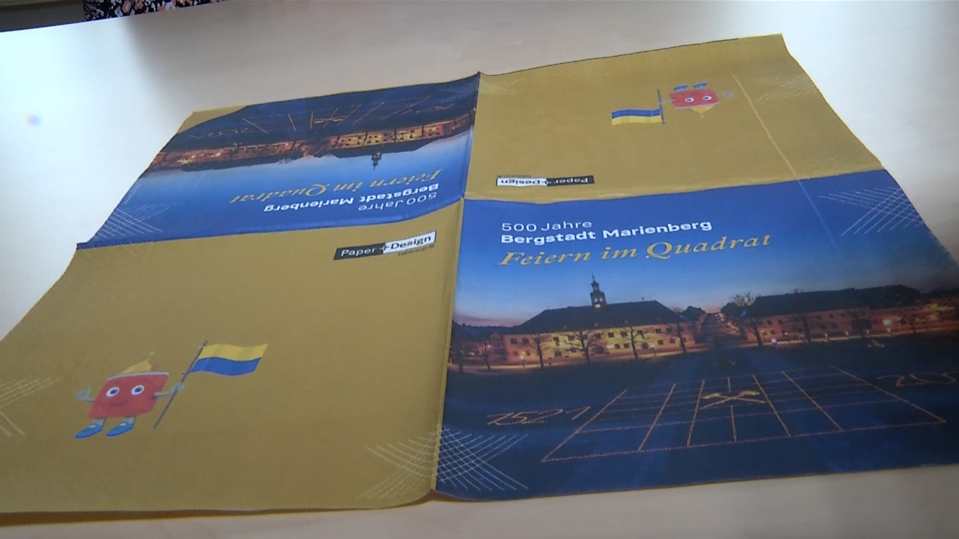 MEgional am 7. Juli 2021 mit Servietten für den Stadtgeburtstag Marienbergs