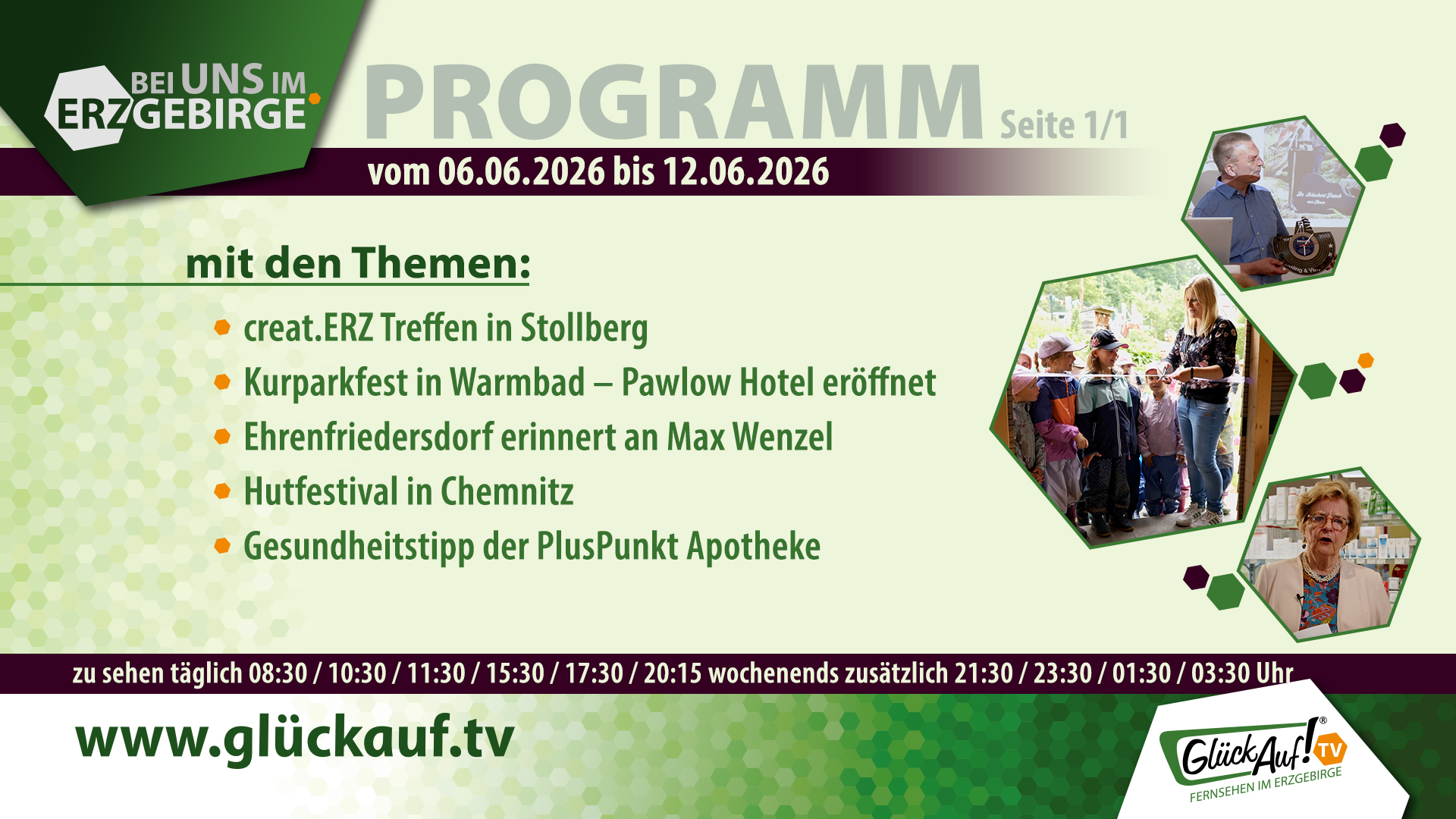 Bei uns im Erzgebirge für die 24. Kalenderwoche vom 06. bis 12. Juni 2026 Bei uns im Erzgebirge für die 24. Kalenderwoche vom 06. bis 12. Juni 2026